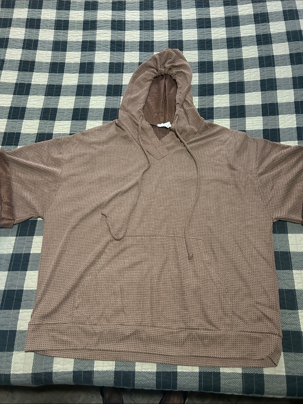 ANDREE BY UNIT Brown Short-Sleeve Hooded Waffle Knit Shirt
